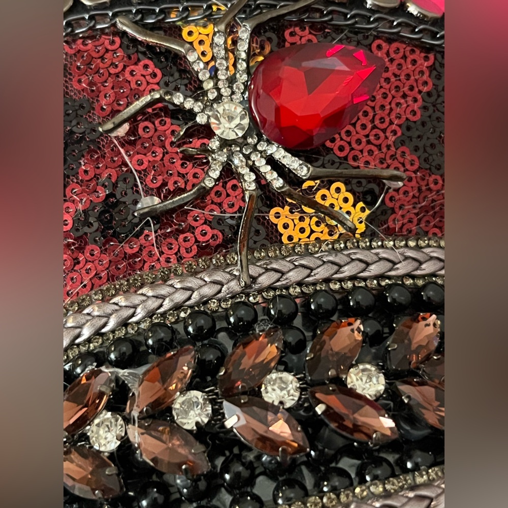 Embellished Sequin Military-Style Cap in Black and Red - Picture 8 of 8